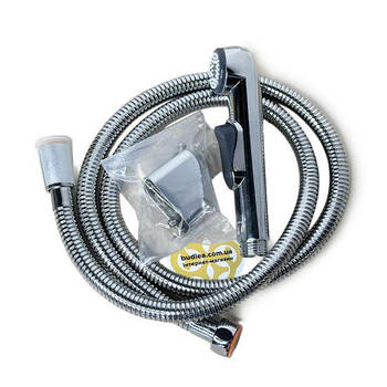 Змішувач у ванну короткий гусак Qualis 1/2", пластик, шланг нержавіюча сталь, хром Sanpreis