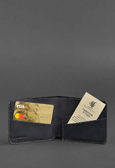 Шкіряний гаманець для чоловіків портмоне ручної роботи, чоловічі портмоне з монетницею стильний універсальний Чорний, фото 1