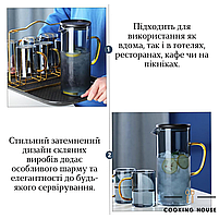 Набір глечик 1400мл і дві склянки 300мл Cooking House графин з боросилікатного скла з кришкою для лимонаду, кувшин для чаю, кави, фото 4