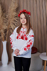 Вишиванка, сорочка для дівчаток білого кольору з вишивкою розміри від 140 до 158