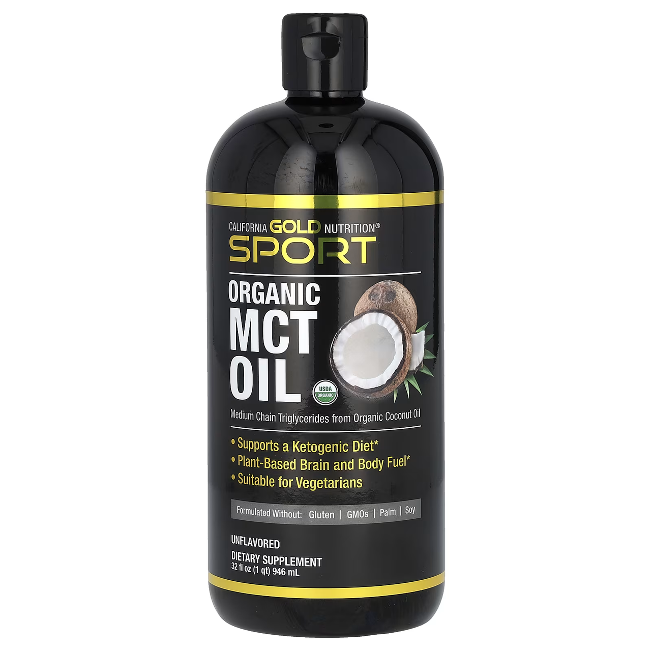 Органічне масло MCT, неароматизоване, 946 мл California Gold Nutrition, SPORTS