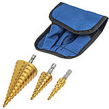 Набір конічних ступінчастих свердел по металу/дереву/пластику (4-39 мм) 3 шт. Vorfal V06017_1, фото 3