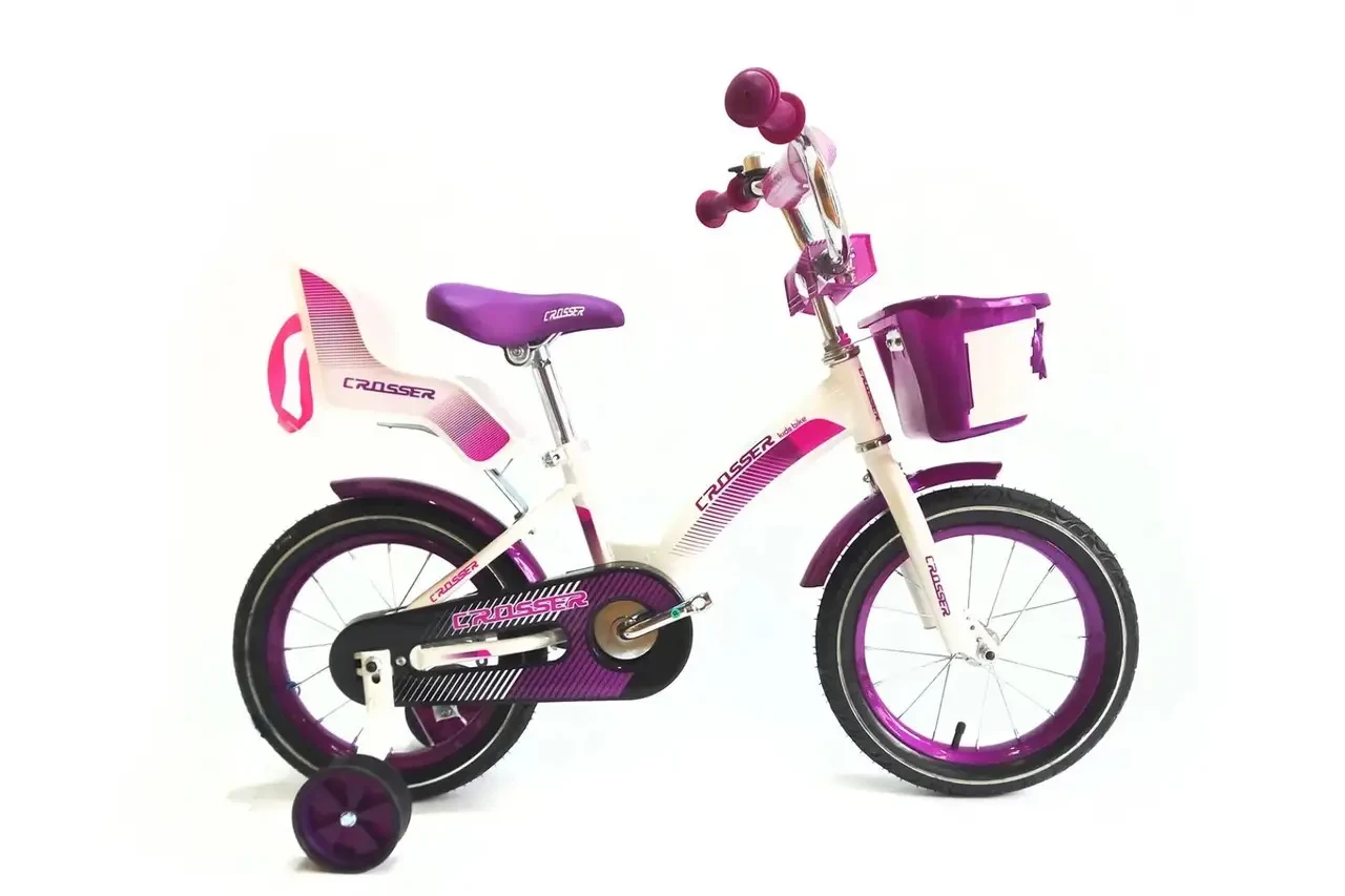Детский велосипед Crosser Kids Bike 3 на 14 дюймовых колёсиках с передней корзиной и сиденьем для куклы - фото 3 - id-p2118837143