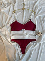 Набор женского базового белья лиф и трусы бордового цвета