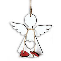 Ялинкова іграшка дерев'яна "Ангел із серцем" біла 11,5 см