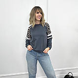 📌 Стильний Жіночий Світшот з леопардовими вставками 50-52 розмір | Модна кофта двонитка | Худі | Батал, фото 3