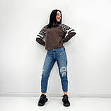 📌 Стильний Жіночий Світшот з леопардовими вставками 50-52 розмір | Модна кофта двонитка | Худі | Батал, фото 5