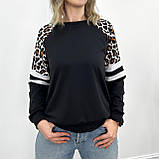 📌 Стильний Жіночий Світшот з леопардовими вставками 50-52 розмір | Модна кофта двонитка | Худі | Батал, фото 6