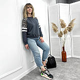 📌 Стильний Жіночий Світшот з леопардовими вставками 50-52 розмір | Модна кофта двонитка | Худі | Батал, фото 10