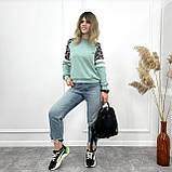 📌 Стильний Жіночий Світшот з леопардовими вставками 50-52 розмір | Модна кофта двонитка | Худі | Батал, фото 8