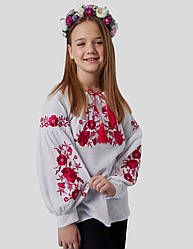 Дитяча вишиванка, сорочка для дівчаток білого кольору з вишивкою розміри від 116 до 134