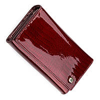 Шкіряний гаманець жіночий на кнопці з монетницею ST Leather багатофункціональний бордовий