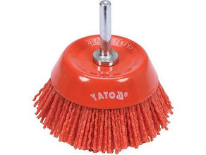 Щітка зачисна з нейлоновим ворсом "чашка", до дрилі YATO : Ø=75 мм, зі шпинделем Ø=6 мм