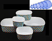 Набор судочков из меламиновой посуды 5 шт + набор из 6 шт силиконовых универсальных крышек