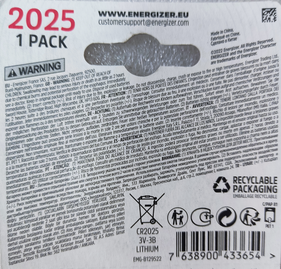 Батарейка Energizer CR2025 Lithium - фото 3 - id-p2118815727