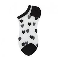 Шкарпетки низькі із сердечками, ультратонкі, з резинкою, жіночі капронові шкарпетки, розмір 36-39, чорні