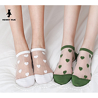 Шкарпетки низькі із сердечками, ультратонкі, з резинкою, жіночі капронові шкарпетки, розмір 36-39, зелені