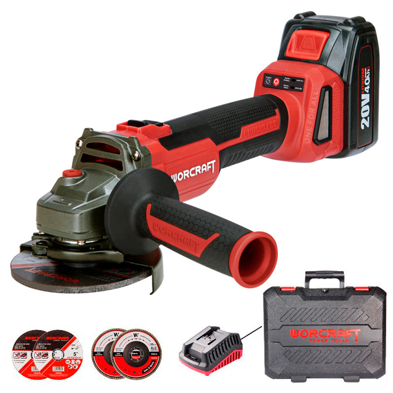 Акумуляторна безщіткова шліфмашина кутова Worcraft CAG-S20LIBH-125B, 20В