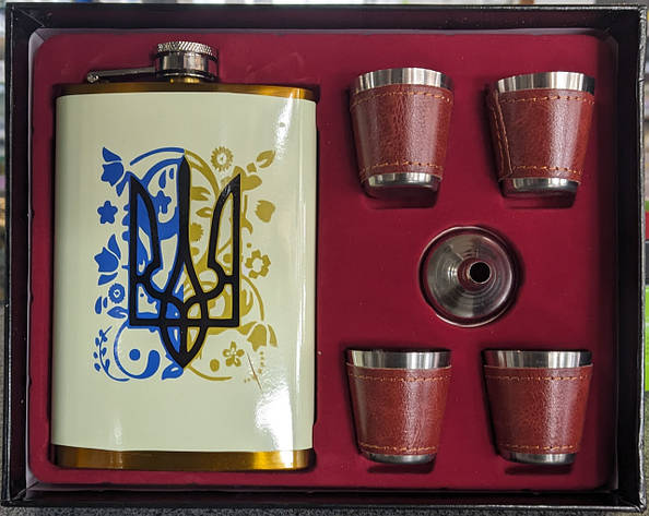 Набір подарунковий 6в1 (фляга+4чарки+лійка) GT "Герб України" 19754 (201357), фото 1