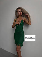 Летний женский вязаный модный пляжный сарафан р.42 цвет зелёный