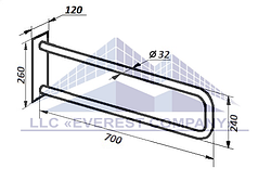 Поручень PM-01 пристінний невідкидний пристінний для ванни та туалету інвалідів і літніх людей
