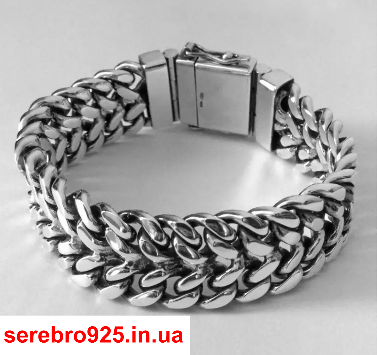 Срібний чоловічий браслет Панцерний подвійний, плетіння панцир срібло - фото 1 - id-p204718744