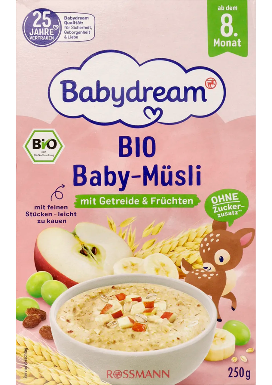 Фруктові мюслі Babydream BIO яблуко-виноград із 8 місяців, 250 г, фото 1