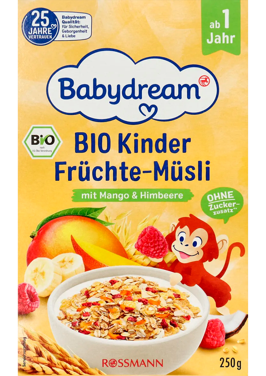 Фруктові мюслі Babydream BIO манго-малина із 12 місяців, 250 г, фото 1