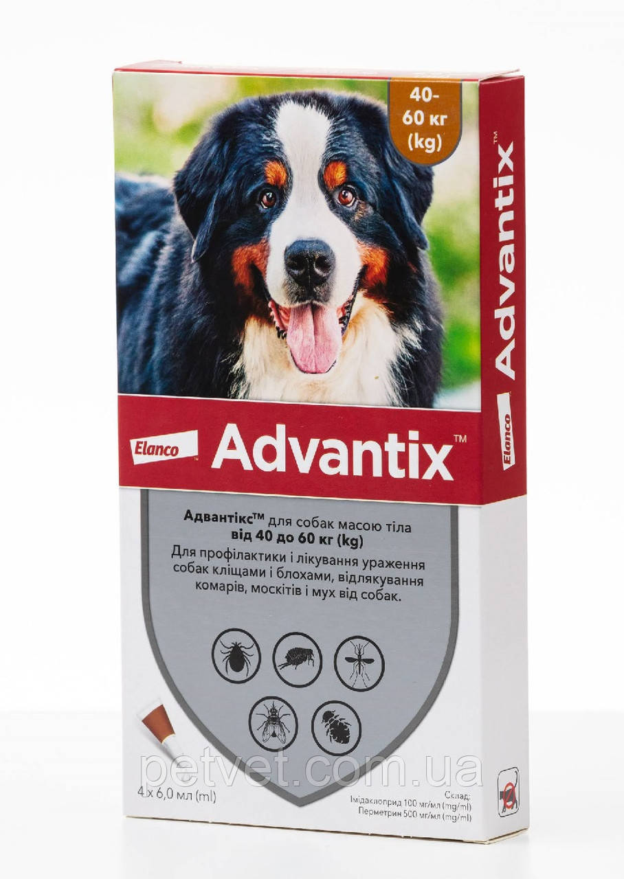 Адвантикс Elanco капли на холку для собак 40-60 кг. - фото 1 - id-p2119002695