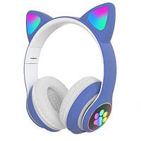 Беспроводные наушники с ушками кота, светятся уши Cat STN-28, blue