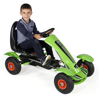 Крутий дитячий зелений карт педальна машинка 111см до 50кг з важелем перемикання регулювання сидіння надувні колеса