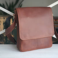 Вместительная мужская сумка GS кожаная 28*24*7 см коньячная