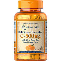 Витамины и минералы Puritan's Pride Vitamin C-500 mg with Rose Hips, 90 жевательных таблеток EXP