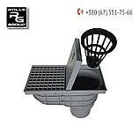 Дощоприймач із пластиковою решіткою, із кошиком для сміття, із запахозапірною заслінкою, вертикальний DN110, фото 3