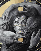 Картина за номерами із золотою фарбою 40*50 см (JX1107) " Жінка з Вороном"