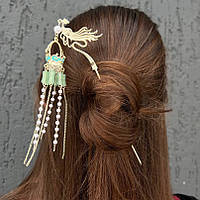 Металева шпилька для волосся зі світлодіодом "Фенікс, що несе світло" Зелена