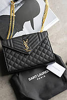 Женская кожаная сумочка ив сент лорен чёрная Yves Saint Laurent вместительная изысканная сумочка через плечо