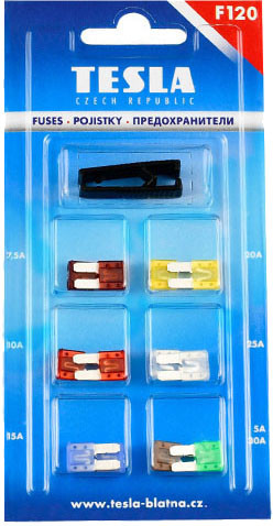 Набір запобіжників для автомобіля TESLA  F 120,  (MICRO2 + пінцет) 12 ШТ., фото 1