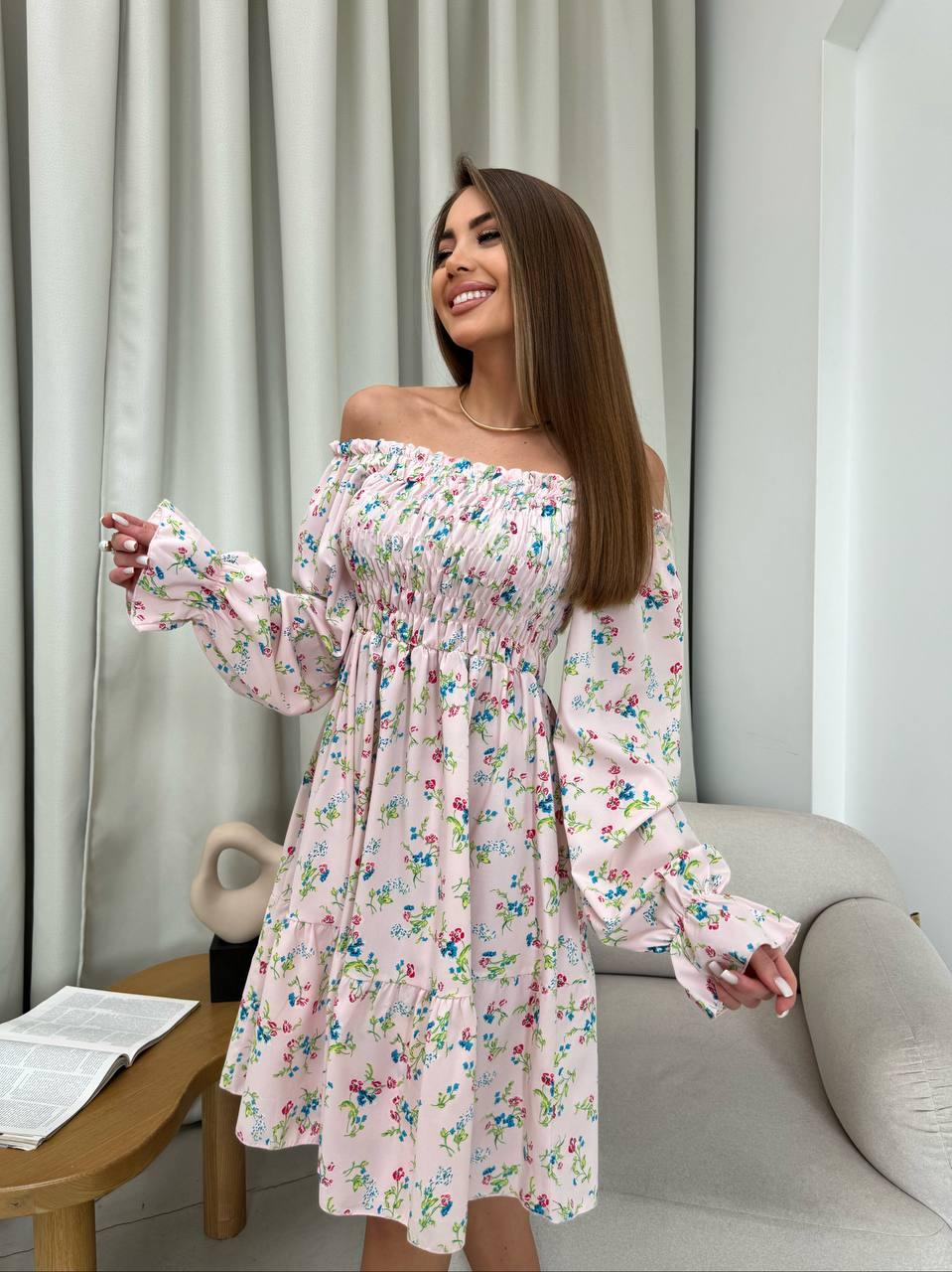 Квіткова сукня з верхом резинкою і розкльошеною спідницею з воланом (р. 42-52) 2PL5562, фото 1