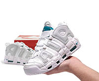 Женские кроссовки Nike Air Max Uptempo White (Белые) Высокие кеды Найк Аир Аптемпо кожаные демисезон