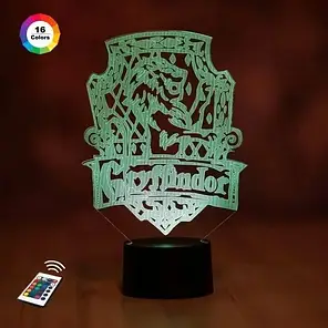 3D світильник "Герб Грифіндор" з пультом+адаптер+батарейки (3ААА) 587487ППП, фото 1