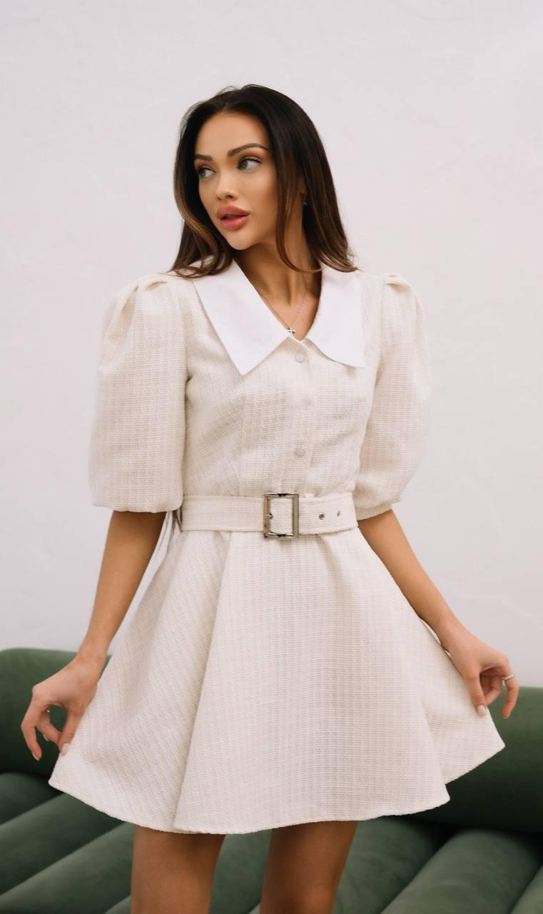 Коротке твідове плаття зі спідницею сонце білим коміром і рукавами ліхтариками (р.S., M) 66PL5572Q, фото 1
