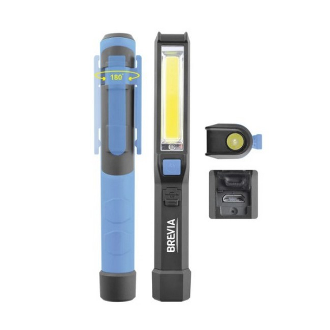 Фонарь для СТО светодиодный с магнитом и крючком для кемпинга Brevia Pen Light 2W COB+1W LED Ручной фонарик
