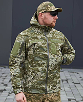 Мужская Демисезонная Куртка Soft Shell на Флисе ветрозащитная пиксель тактическая
