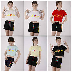 Комплект літній для діток: футболка-топ із коротким рукавм.+шорти, принт Likee, TonToy (розмір 10(140))