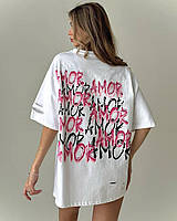 Летняя женская оверсайз футболка с надписями AMOR (черная, белая)