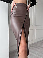 Женская стильная юбка-карандаш с разрезом из мягкой эко-кожи на замше размеры 42-48