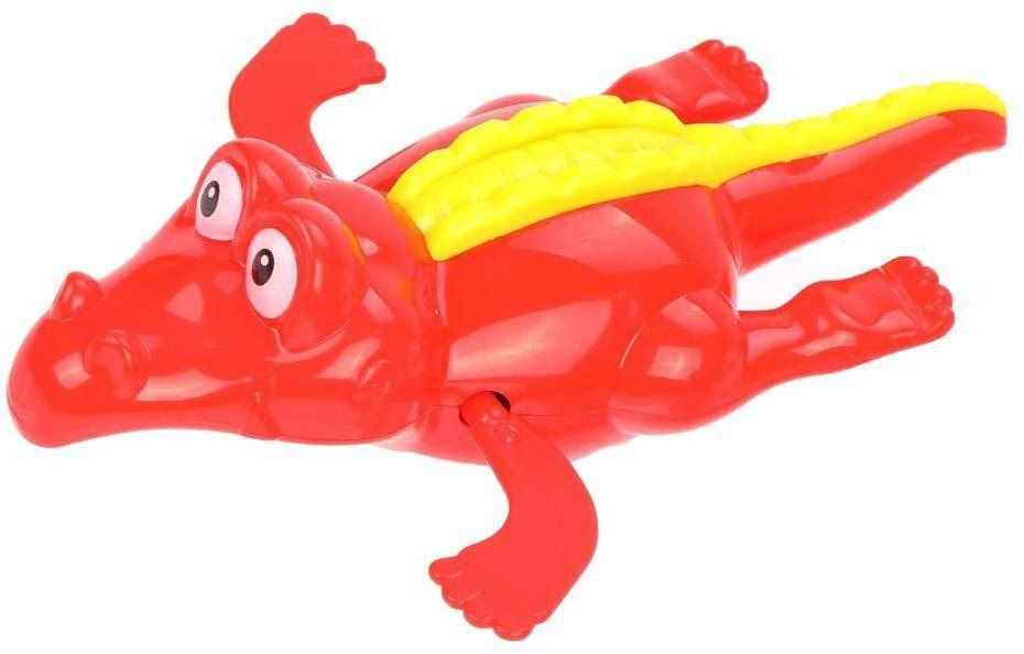 Дитяча водоплавна заводна іграшка для ванної 555 Крокодил Червоний, фото 1