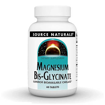 Магній бісгліцинат 100 мг Source Naturals Magnesium Bis-Glycinate підвищене засвоєння 60 таблеток