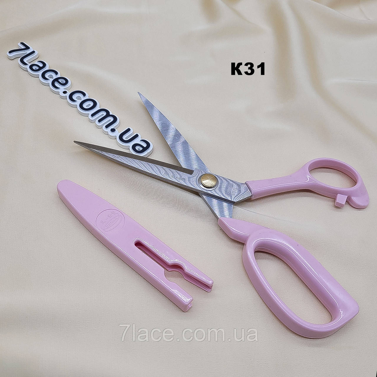 Ножиці швейні "DE XIAN" 230 мм (9") K31 з чохлом / колір рожевий / лезо 9,5 см, фото 1